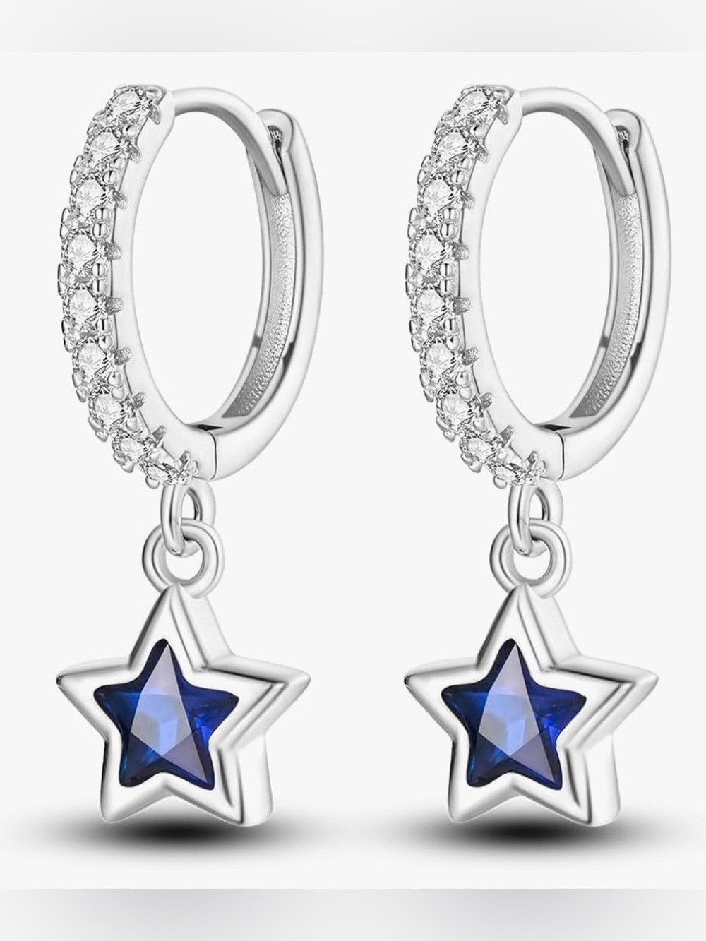 Cute Neiman Marcus 18KT white gold over silver topaz sapphire star Huggies hoops